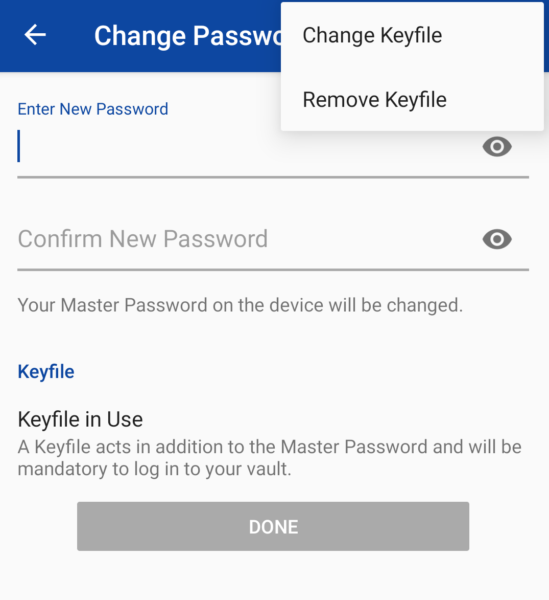 Remove a keyfile in Enpass from Android device